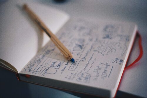 Image: A pencil placed on top of a notebook
